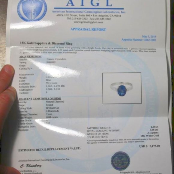 Blue Sapphire 2.00ct Diamonds 18K White Gold Ring - Picture 3 of 7